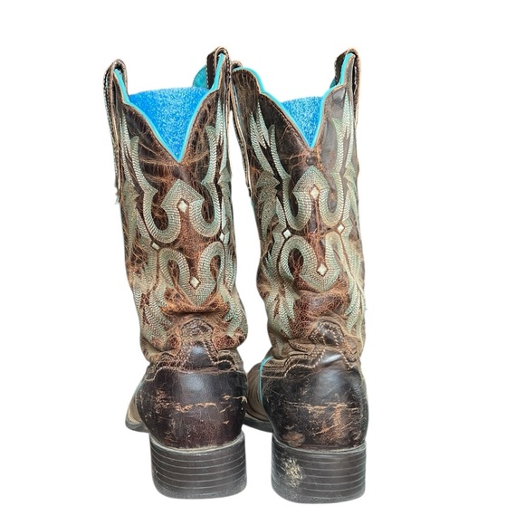 Ariat 6.5B Brown Turquoise Western Square Toe Cowboy Boots Cowgirl - Picture 4 of 10